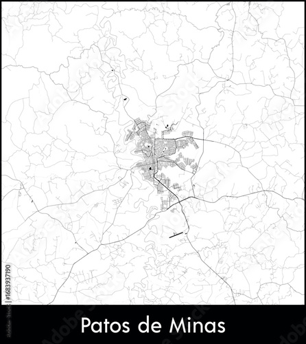 Patos de Minas city map, Brazil - Topographic vector map poster