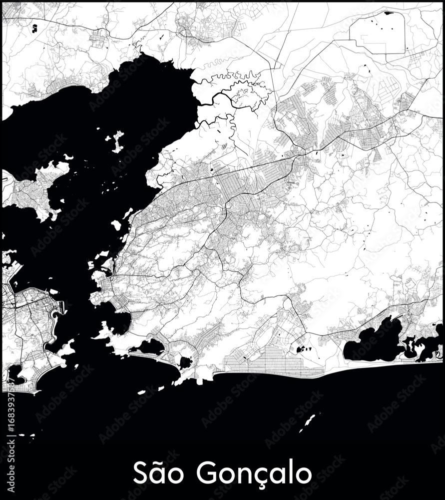 Fototapeta premium Sao Goncalo city map, Brazil - Topographic vector map poster