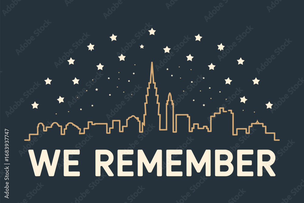 Naklejka premium We remember skyline with stars on a dark background for memorial and remembrance day