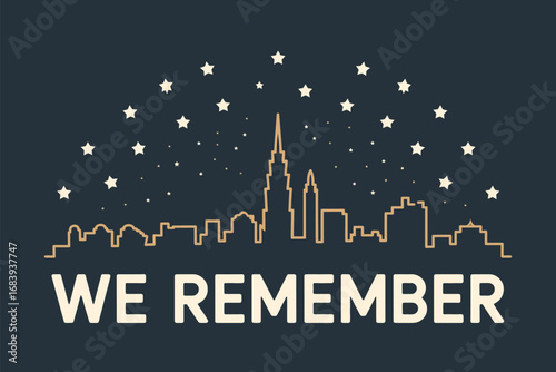 We remember skyline with stars on a dark background for memorial and remembrance day