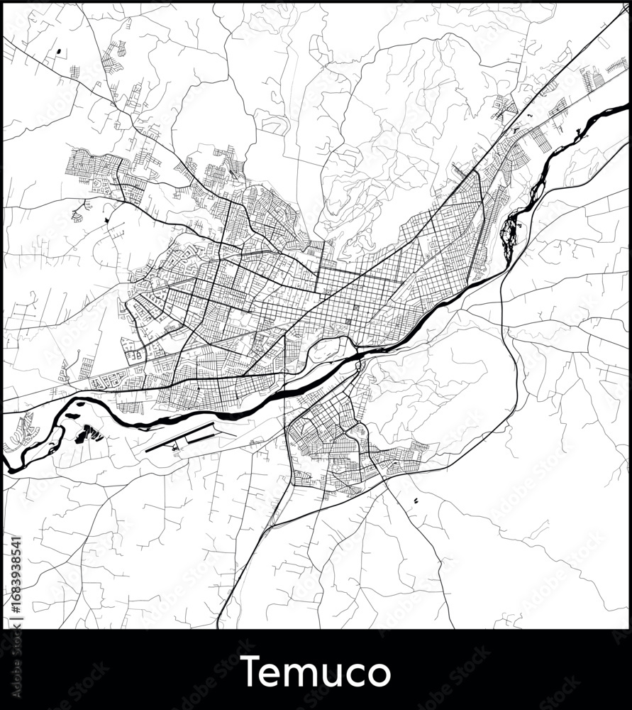 Obraz premium Temuco city map, Chile - Topographic vector map poster