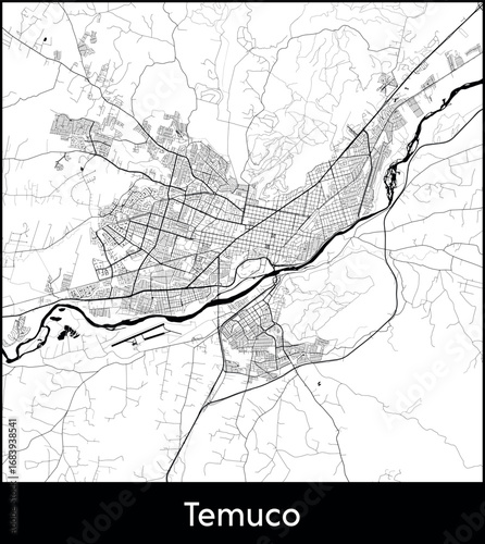 Temuco city map, Chile - Topographic vector map poster