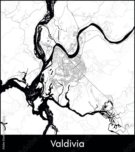 Valdivia city map, Chile - Topographic vector map poster
