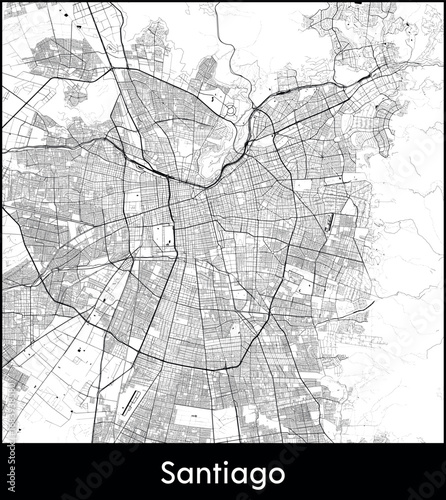 Santiago city map, Chile - Topographic vector map poster