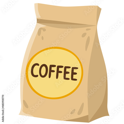 Vector Coffee Packaging Package Bag Isolated on White Background. Design element perfect for cafe menu, coffee shop patches.