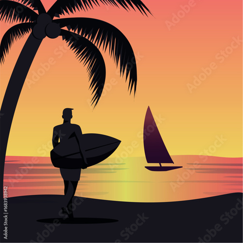 Vector summer adventure and relaxation sandy beach Background