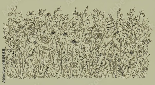 Botanical illustration of flowers and plants