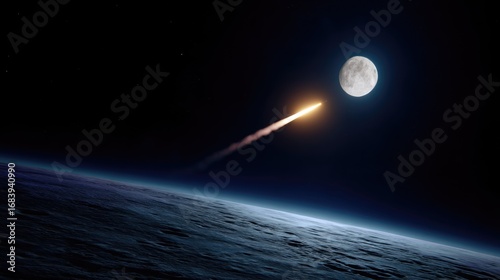 Moonlit Night Sky with Lunar Landing