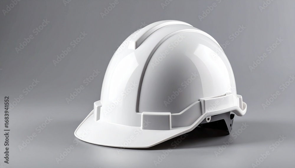 Fototapeta premium White construction hard hat on a neutral gray surface — symbolizing protection, resilience, and the quiet strength of industrial design.”