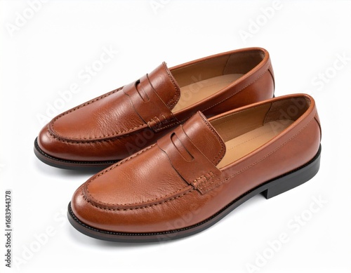 Wallpaper Mural Pair of Classic Brown Leather Loafers on White Background Studio Shot Torontodigital.ca