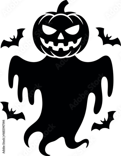 Halloween ghost with pumpkin head isolated.
