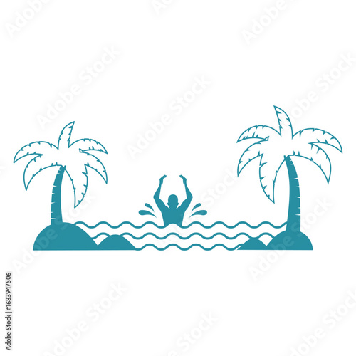 Tropical scene with palm trees and swimmer Vector