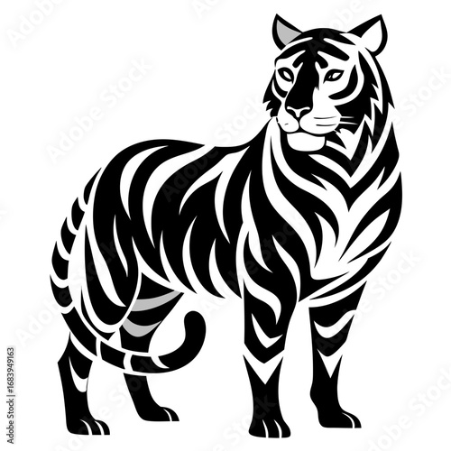 Wild Tiger Stripe Pattern Black Silhouette Vector Graphic Isolated on White