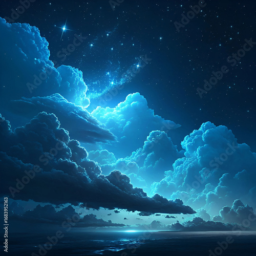 ethereal blue glowing cloudscape at night