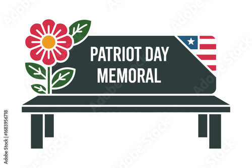 Patriot day memorial bench with american flag and flower for remembrance events