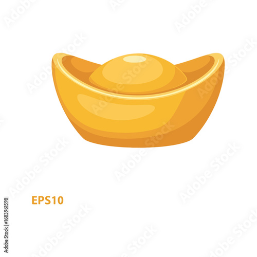 Gold Ingot Chinese Gold Bar Yuan Bao Wealth Prosperity Fortune Lunar New Year Asian Culture  Chinese New Year Symbol  Vector Illustration