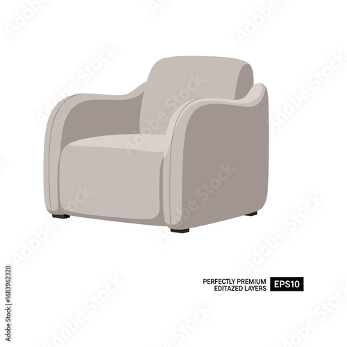 Modern Beige Armchair Comfortable Living Room Furniture Home Decor Isolated Vector Illustration