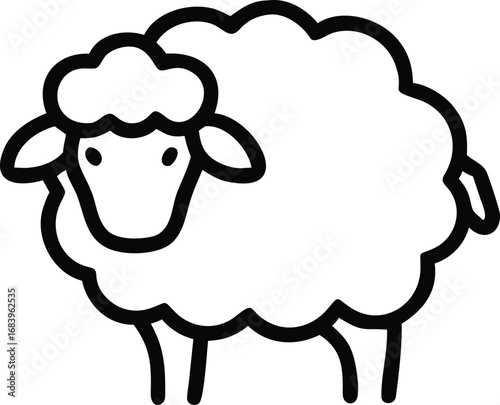 Black and White Line Art Icon of Sheep with Thick Wool Outline Vector Illustration for Farming, Agriculture, Animals, and Pasture Design