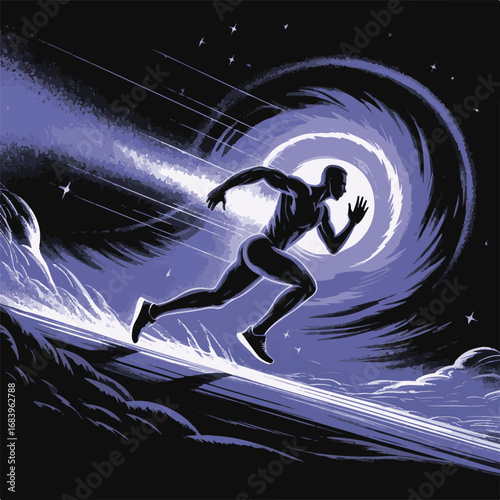 Man Running Toward a Black Hole or Portal Vector