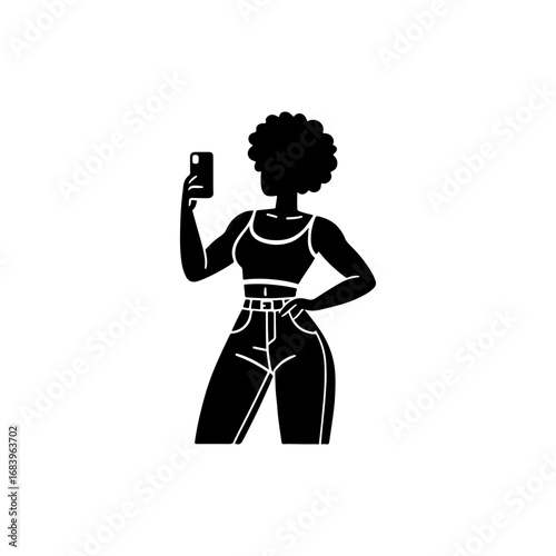 Black Silhouette of a South African Woman on a Selfie Pose