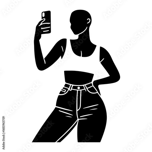 Black Silhouette of a South African Woman on a Selfie Pose