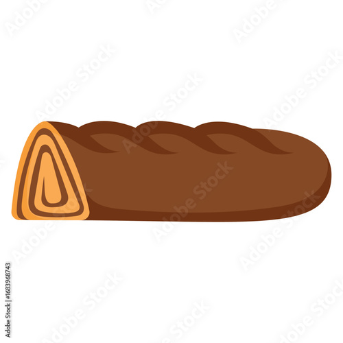 Chocolate swiss roll slice. Vector