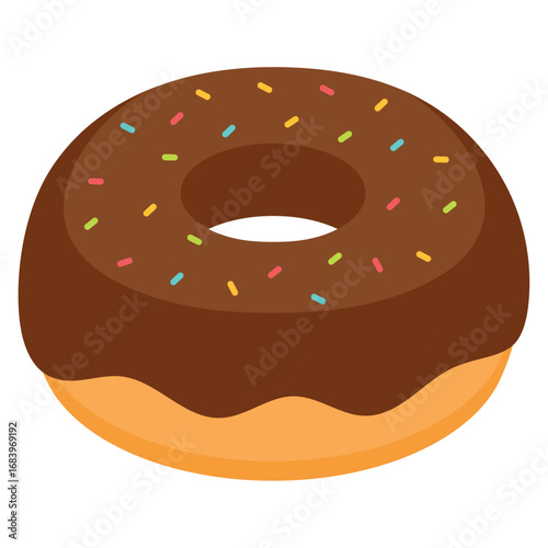 Chocolate donut with sprinkles. Vector