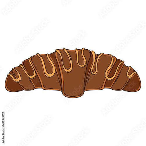Croissant with chocolate glaze. Vector