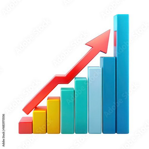 Free Download Vibrant bar graph with upward trending arrow symbolizing growth and success transparent background - GFXLoad