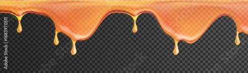 Caramel drip with melted syrup effect and honey splash texture. Realistic toffee swirls or golden droplet pattern for dessert backgrounds. Candy borders or 3D fluid waves for food illustrations.