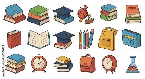 education icons set, colorful vector illustration, isolated on white background,