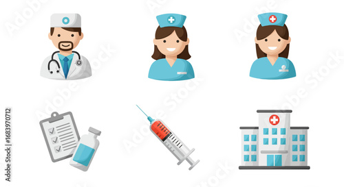 hospital and healthcare icons pack, colorful style, isolated on white background, including doctor, 