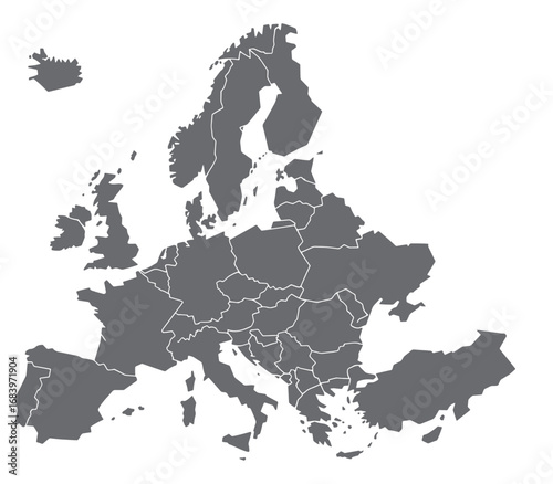 Political map of europe featuring countries borders and geographic shapes for global understanding silhouette
