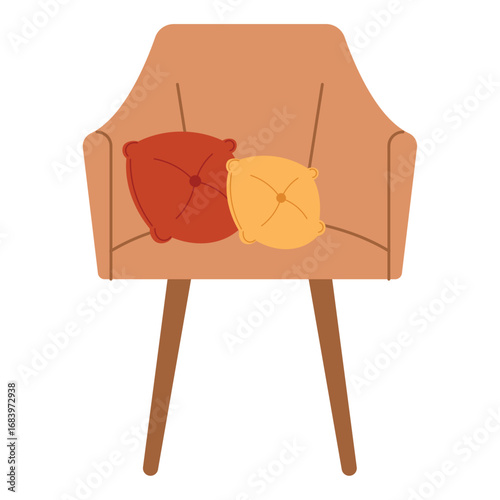 Cozy armchair with red and yellow cushions Vector