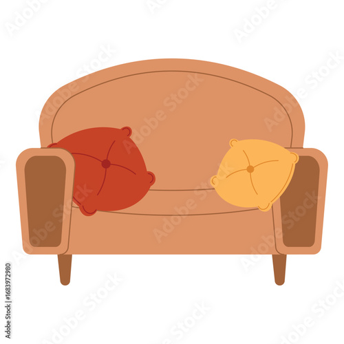 Cozy sofa with red and yellow cushions Vector