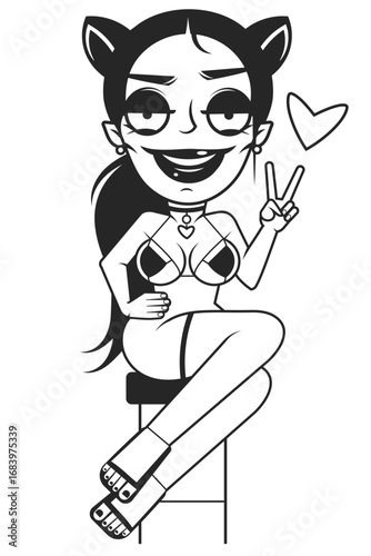 Hand-drawn girl with silky hair and luxurious eye with perfectly shaped eyebrows and full lashes. Idea for business visit card, typography vector. Perfect salon look.