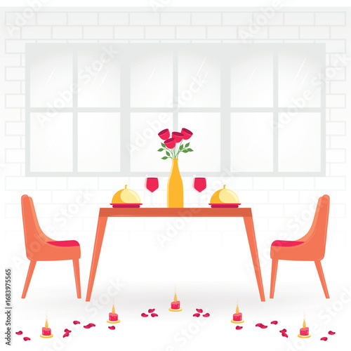 Candle dinner by window. Vector