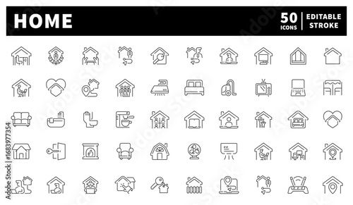 Home. Home vector icons set. Home related icons collection. Thin line home icons