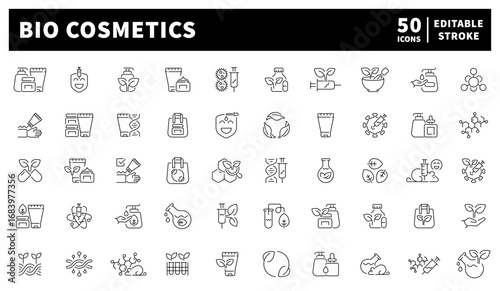 Cosmetics vector icons. Cosmetics line icons set. Organic and eco-friendly beauty products.