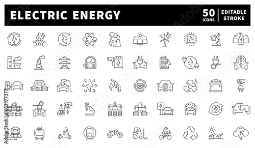 Electric energy. Electric energy vector icons. Electricity icons collection. Set of 50 electric energy icons.