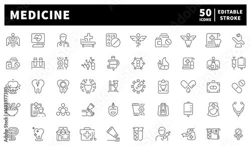 Medicine. Medicine vector icons. Medical icons collection. Set of 50 medical icons