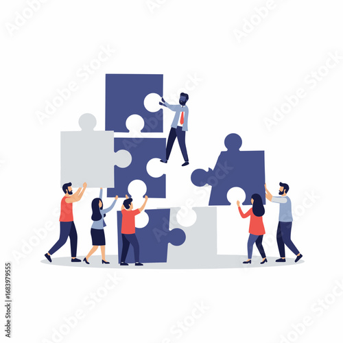 People collaborate to assemble a large puzzle.