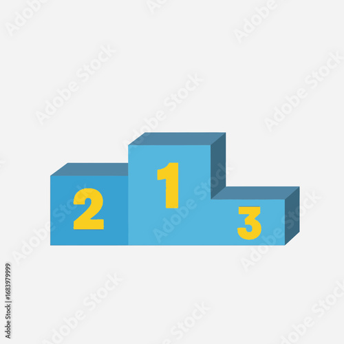 Blue podium with numbers 1 2 3 for winners.