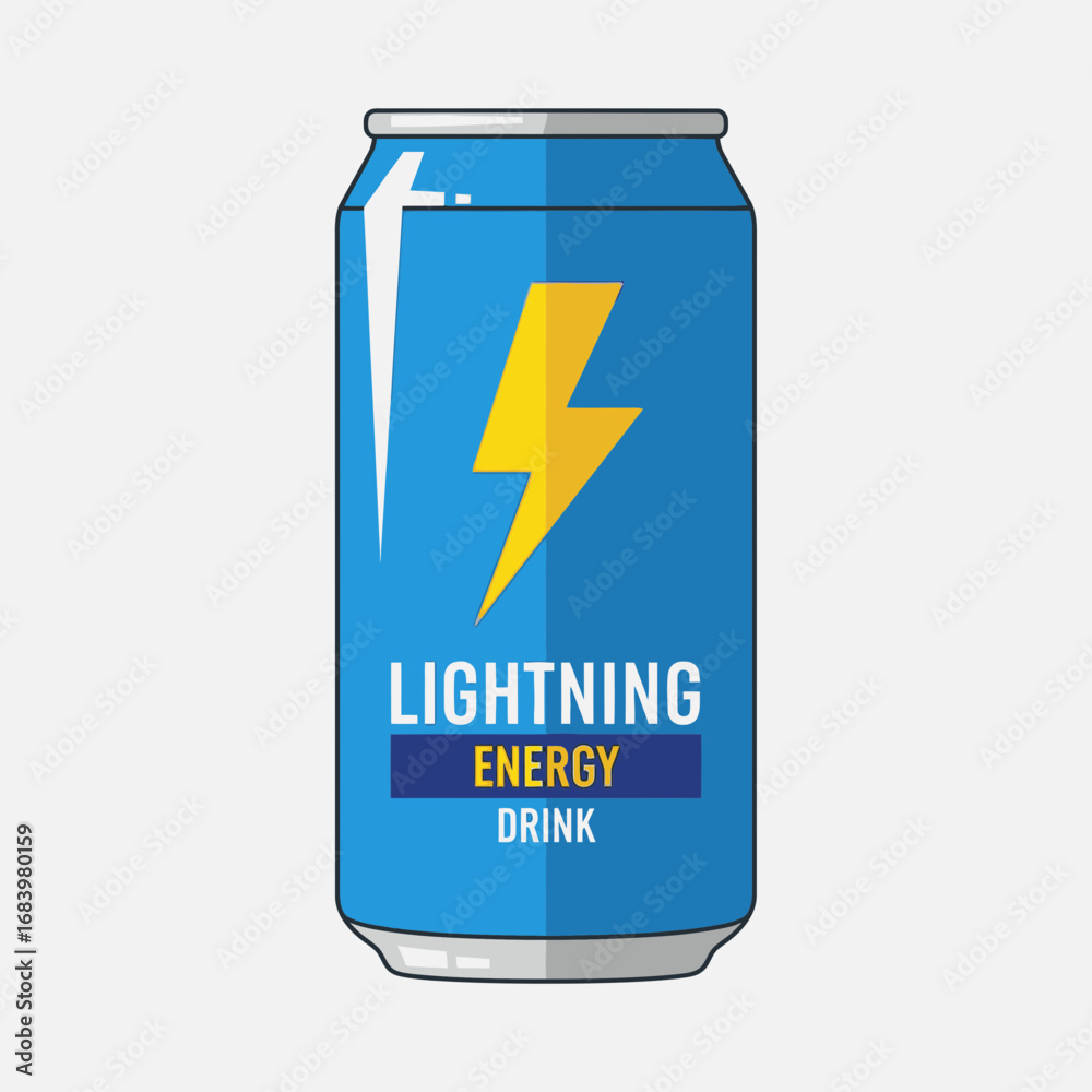 Fototapeta premium Blue energy drink can with yellow lightning bolt symbol.