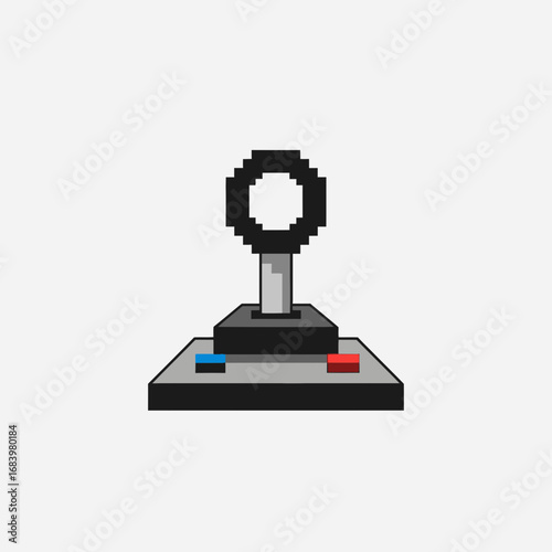 A simple pixel art joystick with buttons on a white background.