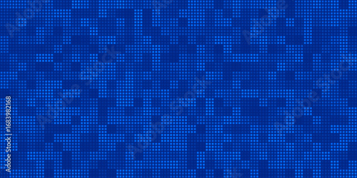 A blue pixel background features a simple square grid with a glowing screen effect. The abstract pattern creates a retro futuristic vibe, ideal for modern design projects or digital displays.