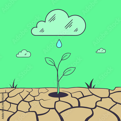 Drought impact illustrating resilience of a plant seeking water