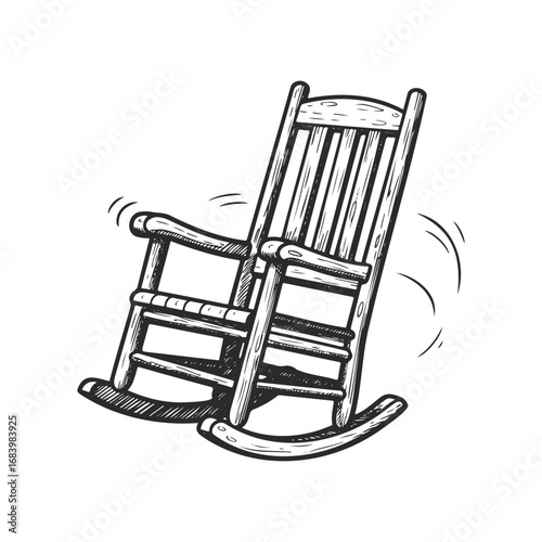 Rustic wooden rocking chair illustration with motion lines and shaded details