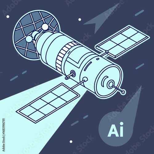 A Futuristic Spacecraft Concept in a Retro Cartoon Style for an Innovative Adobe Illustrator AI Project