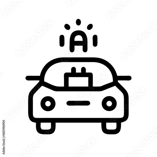 Vector graphic icon of a police car with a flashing siren, a simple symbol representing the concept of law enforcement, emergency response, and public security